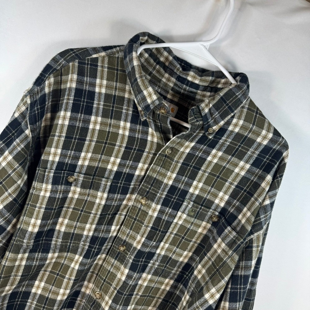 Carhartt Men XXL Flannel Shirt Plaid Lg Sleeve Button Down Olive Green S249 ARG
